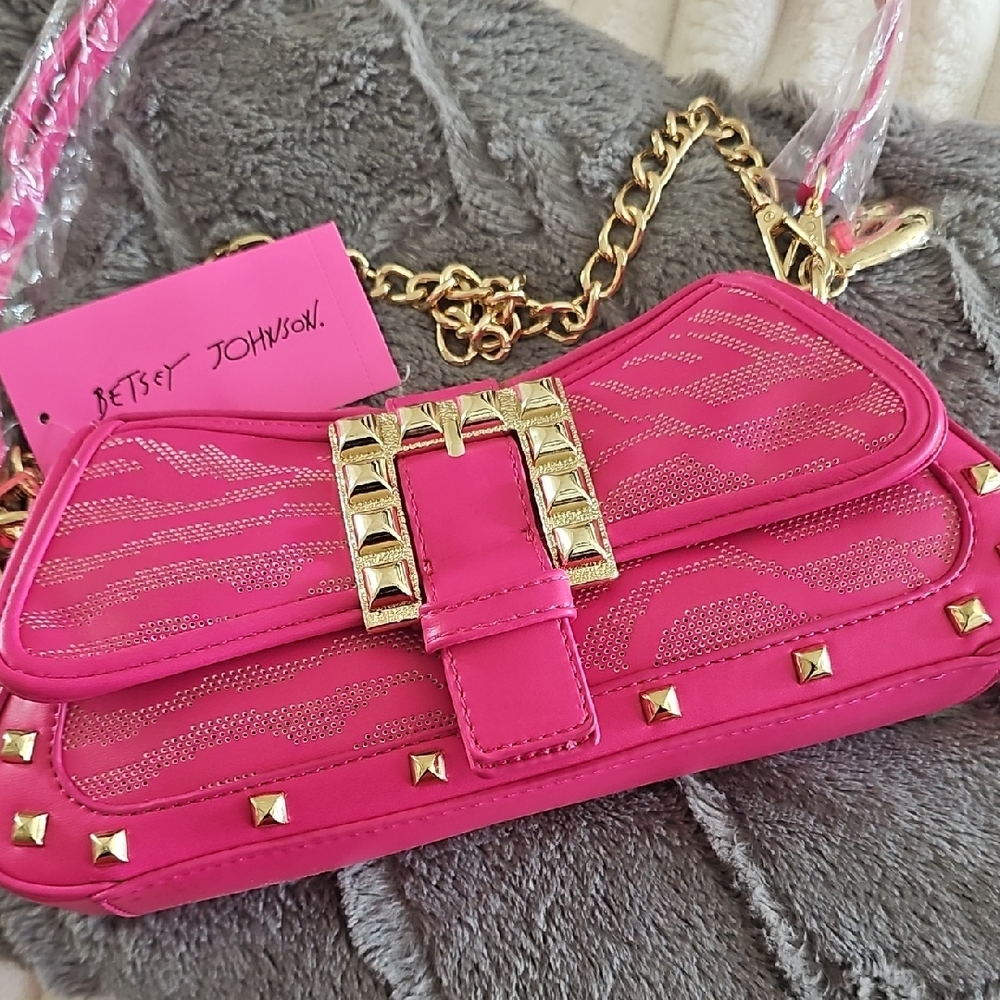 Betsey Johnson Hot Pink, There Toger Shoulder/Crossbody Bag with Gold Accents